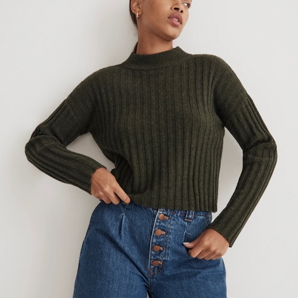 Madewell Mockneck Crop Sweater Forest Wool - Picture 1 of 10